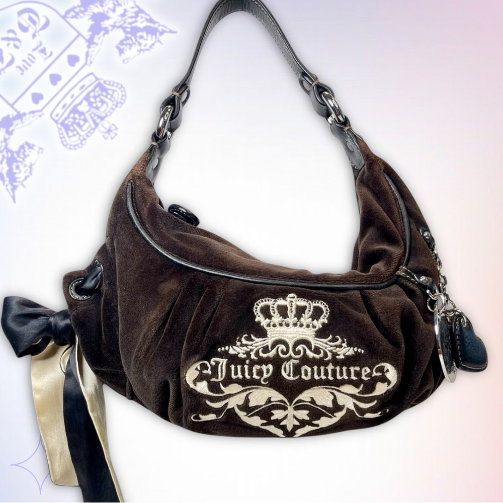 👑 Vintage Juicy Couture Daydreamer Croissant  Shoulder Bag w/ Bow Black Brown
